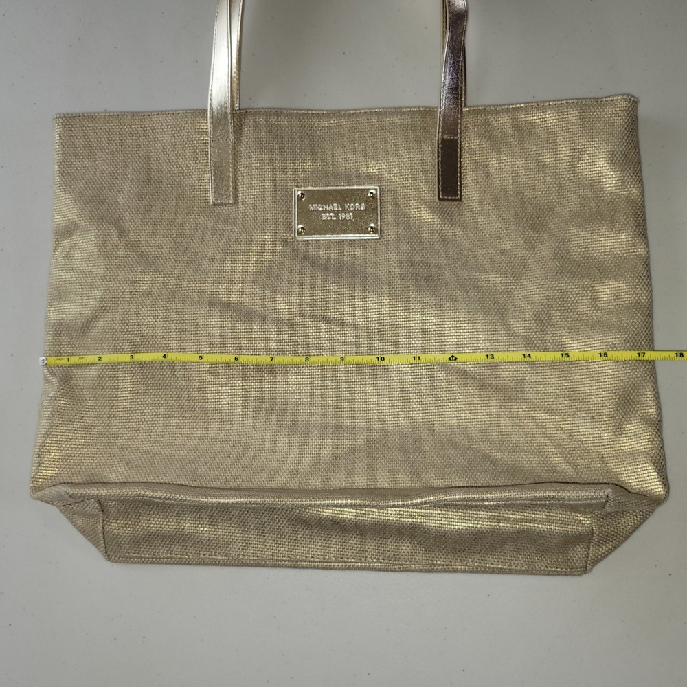 Michael Kors Gold‎ Metallic Woven Cotton Tote Bag - Picture 5 of 9
